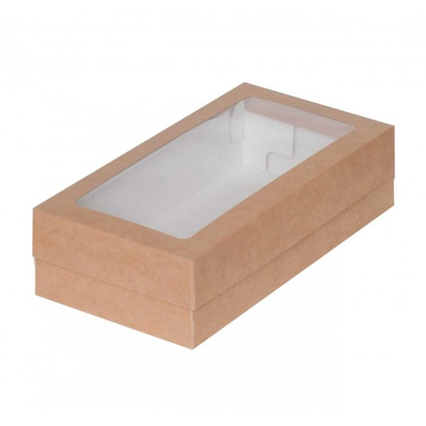 Коробка для макарон и др.кондитерской продукции с прямоугольным окошком (крафт), 210*110*55 мм