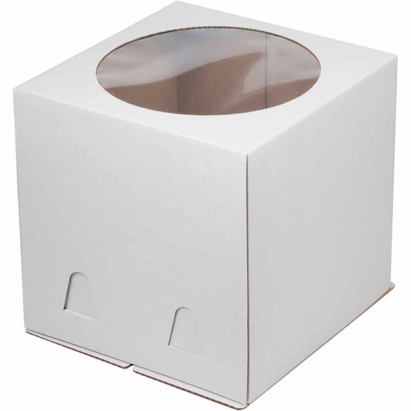 Коробка для торта с окошком (белая) гофрокартон, 240*240*220 мм
