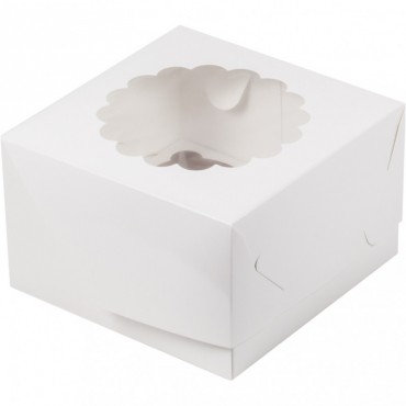 Коробка под 4 капкейка с ажурным окошком (белая), 160*160*100 мм