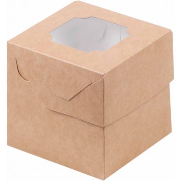 Коробка под 1 капкейк с окошком (крафт), 100*100*100 мм