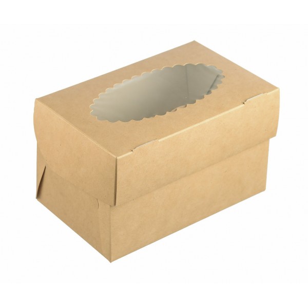 Коробка под 2 капкейка с круглым окошком (крафт), 160*160*100 мм