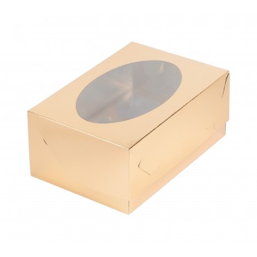 Коробка под 6 капкейков с круглым окошком (крафт), 235*160*100 мм