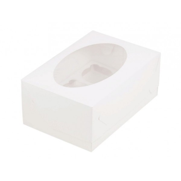 Коробка под 6 капкейков с круглым окошком (белая), 235*160*100 мм