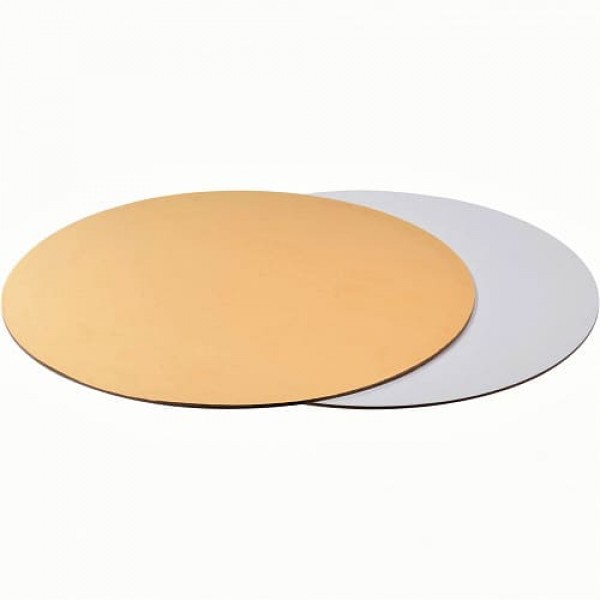 Подложка для торта круглая (золото, белая) d 26 см, 1,5 мм 