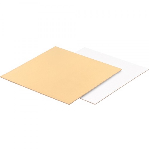 Подложка для торта квадратная (золото, белая) 24*24 см, 3,2 мм 