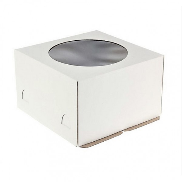 Коробка для торта с окошком (белая) гофрокартон, 300*300*190 мм