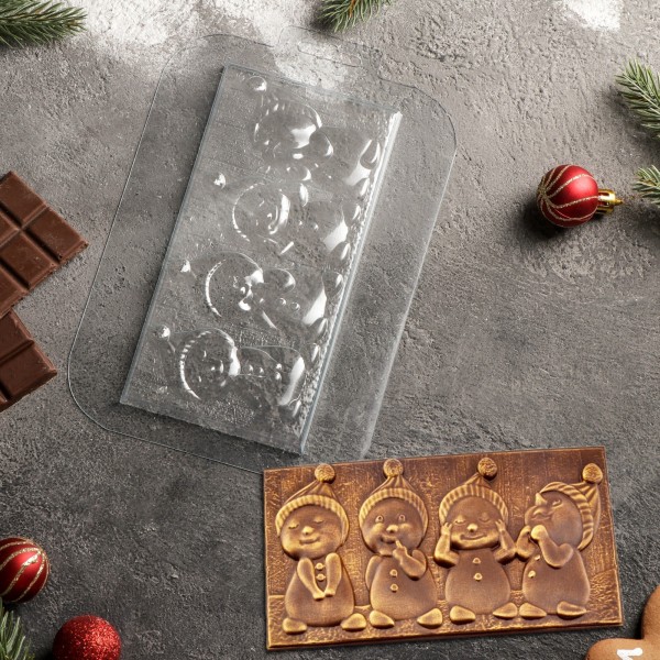Форма для шоколада и конфет «Плитка Снеговички», 17×8,5×1,3 см