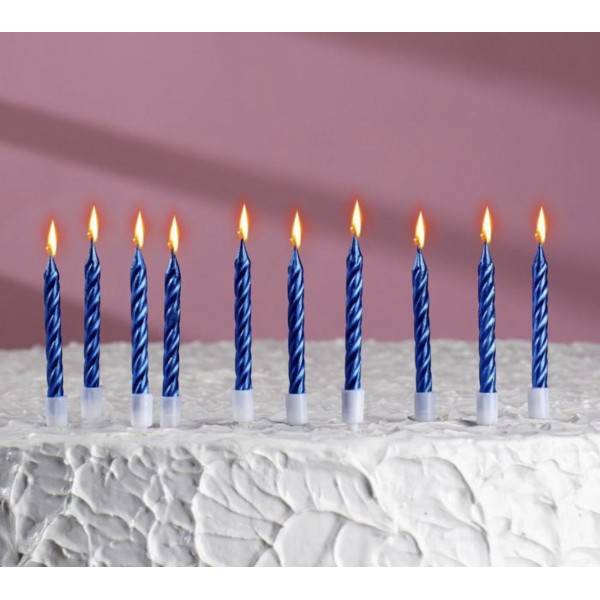 Свечи в торт "Спираль", 10 шт, средние, 7 см, синий металлик