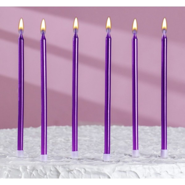 Свечи в торт "Ройс", 6 шт, высокие, 14 см, фиолетовый металлик