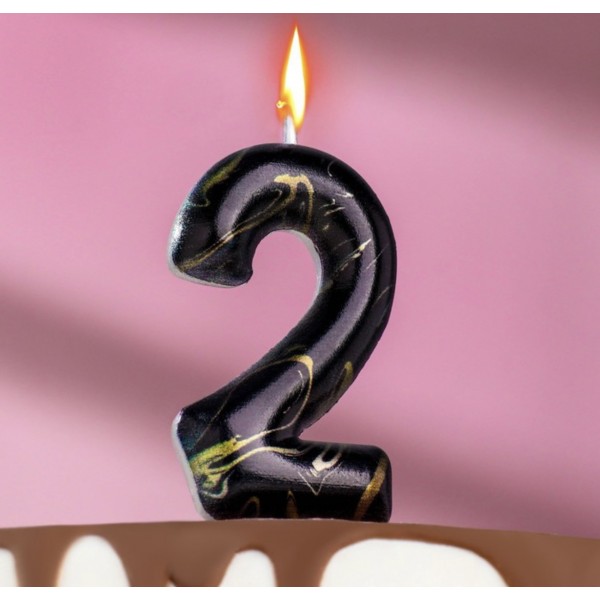 Свеча в торт "Черный мрамор", цифра "2"