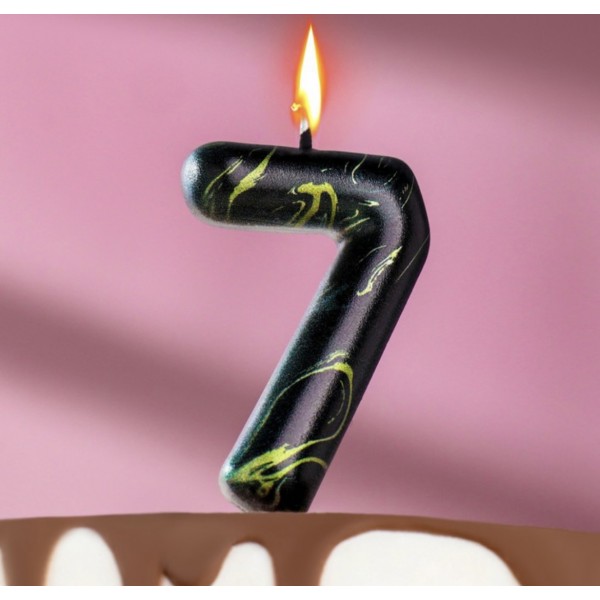 Свеча в торт "Черный мрамор", цифра "7"