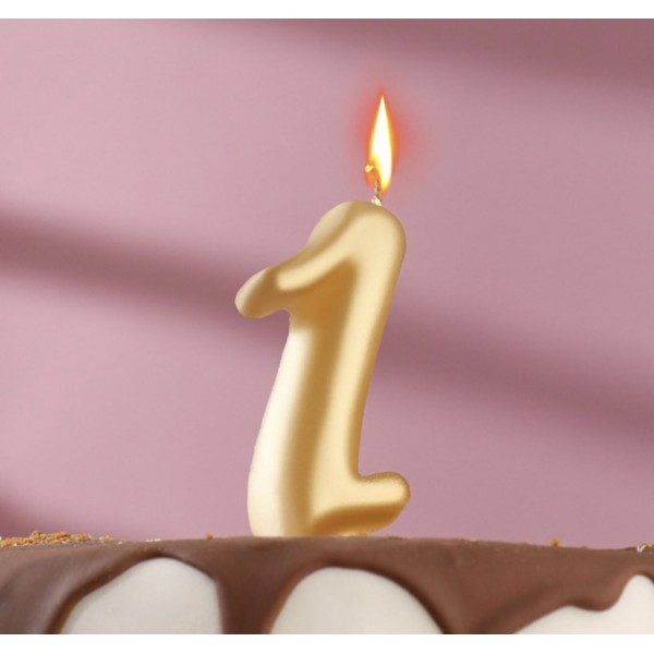 Свеча для торта цифра "Овал" золотая "1"