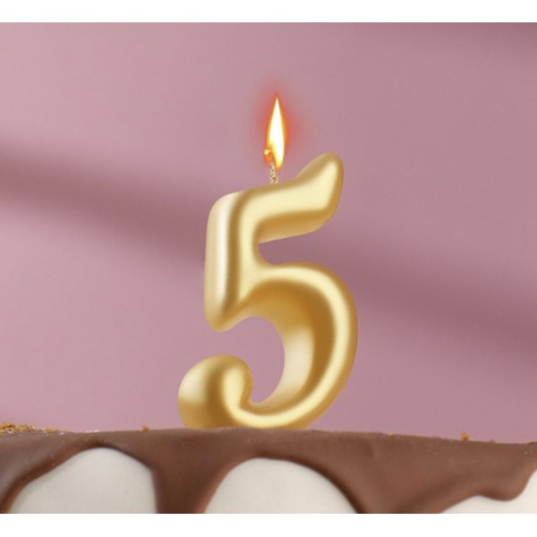 Свеча для торта цифра "Овал" золотая "5"
