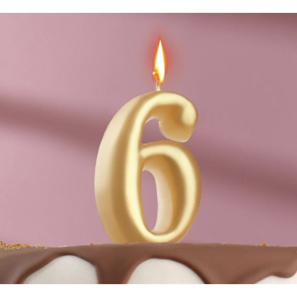Свеча для торта цифра "Овал" золотая "6"