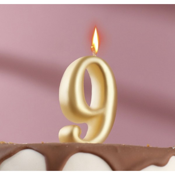 Свеча для торта цифра "Овал" золотая "9"