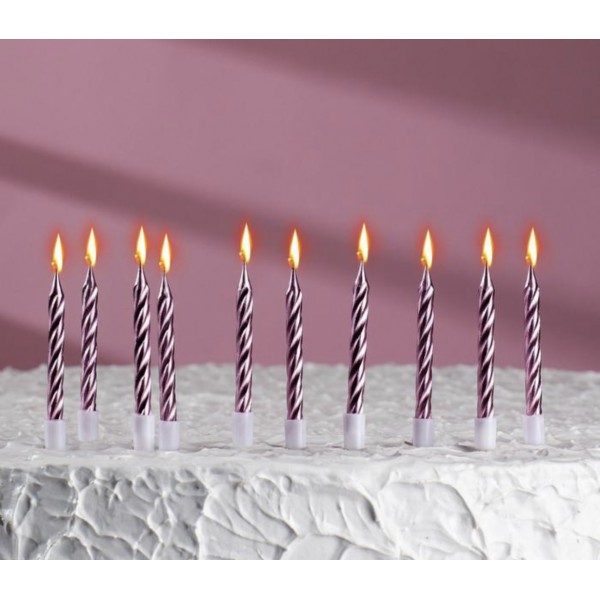 Свечи в торт "Спираль", 10 шт,розовый металлик