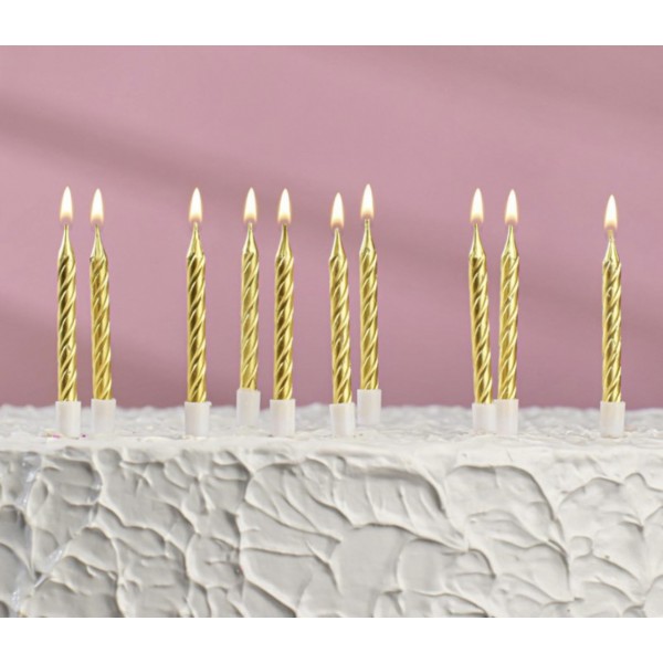 Свечи в торт "Спираль", 10 шт, золотой металлик