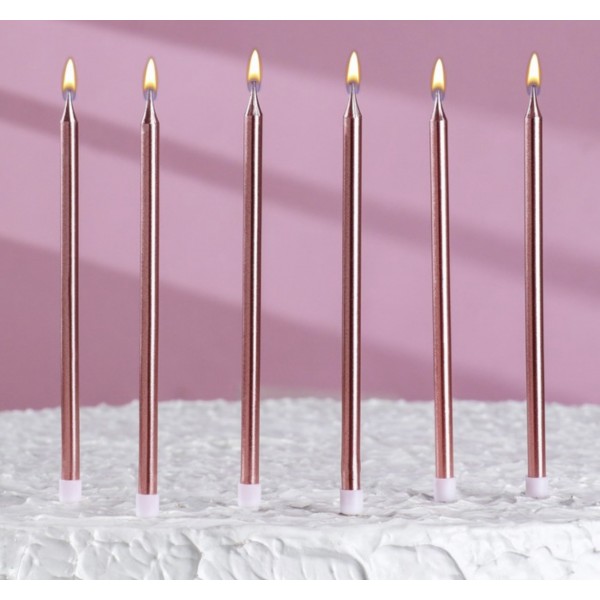 Свечи в торт "Ройс", 6 шт,розовый металлик
