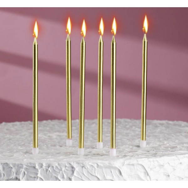 Свечи в торт "Ройс", 6 шт, высокие, золотой металлик