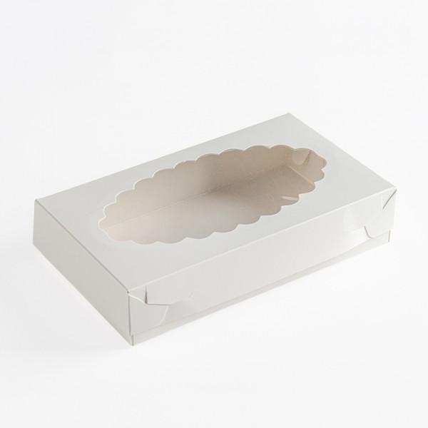 Коробка для зефира,эклеров с окном, 250*150*50 мм, белая